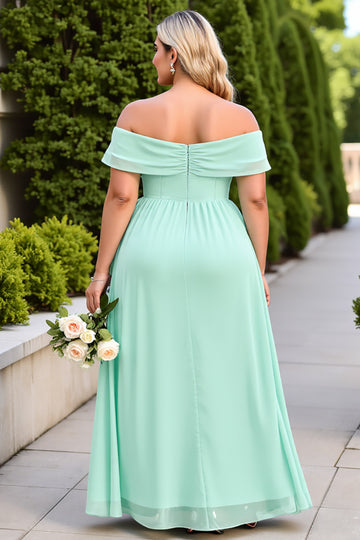 Off The Shoulder Plus Size Chiffon Mint Green Bridesmaid Dress